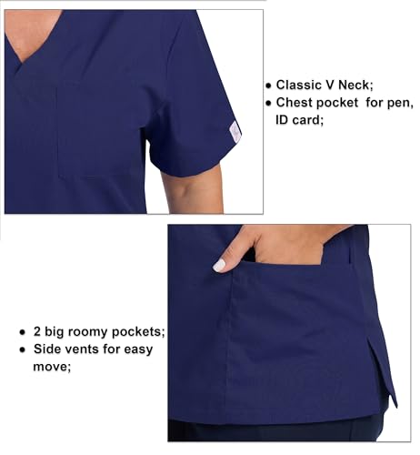 JONATHAN UNIFORM Kasacks Damen Pflege 3 Taschen, Krankenschwester Arzt Kostüm Kurzen Ärmeln für Zahnarzt Tierarzt Altenpflege (Navy, M)