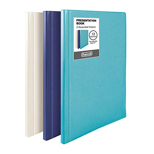 Dunwell Binder with Plastic Sleeves - (Assorted 3 Pack, 1 Blue 1 Ivory 1 Aqua), 12-Pocket Bound Presentation Book with Clear Sleeves, Displays 24 Pages of 8.5x11