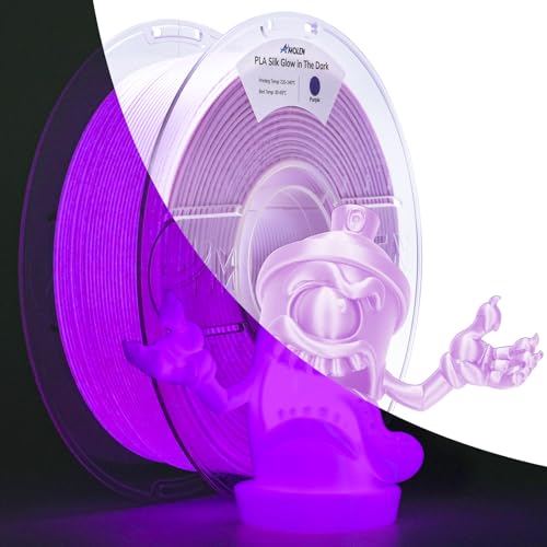 Image of Amolen Glow in the Dark Pla Filament,Shiny Silk & Glow 3D Printer Filament Pla Glow Pla Filament 1.75mm Purple, Best with UV Lamps, Dimensional Accuracy + /- 0.02 mm 1KG(2.2lb)