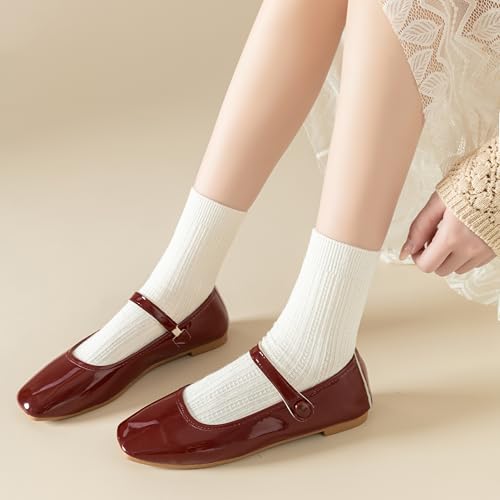 Image of Womens Cotton Crew Socks Cute Thin Soft Comfort Breathable Lightweight Dress Socks Above Ankle Crew Socks Casual for Girls 5Pack
