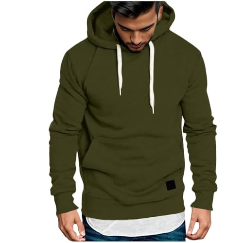 Mens Casual Fleece Hoodies Long Sleeve Hooded Sweatshirts with Pockets Fall Solid Color Pullover Tops