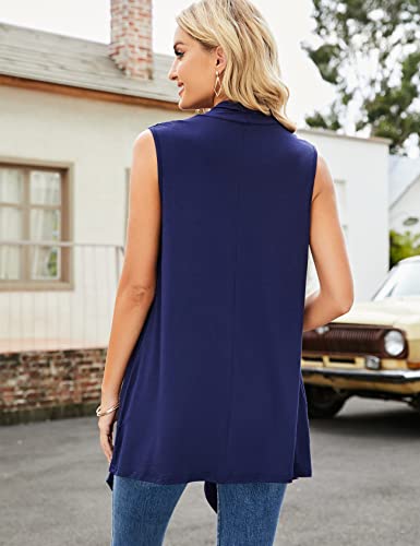 Sleeveless Cardigans For Women Lightweight Open Front Draped Layering Vest Flowy Navy Blue M #TOP1