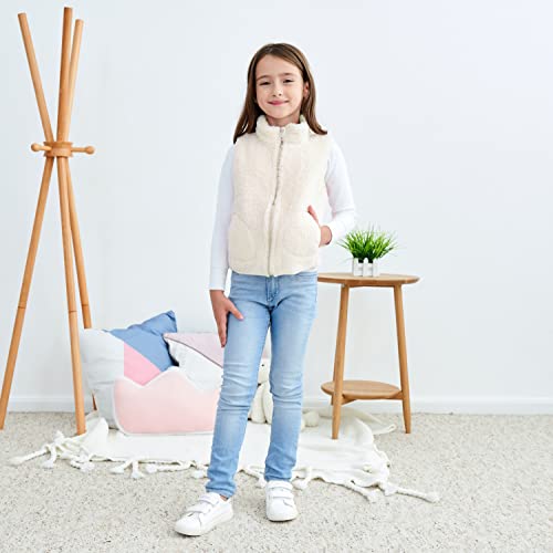 Jeskids Girls Sherpa Fleece Vest Outwear Lightweight Solid Color Cute Jacket With Pockets 3-4 Years White thumb #1