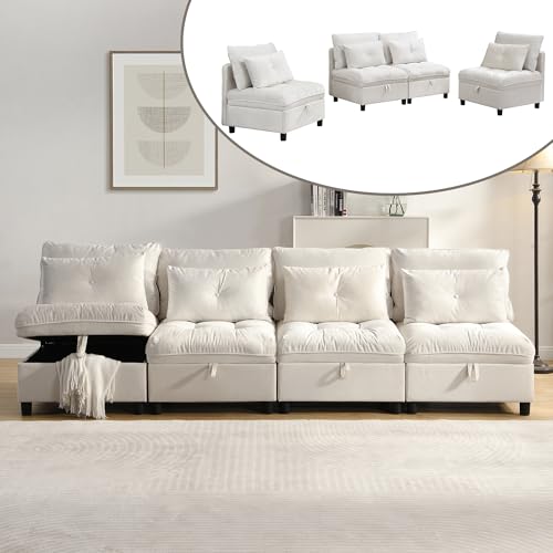 Merax 4-Sitzer Modulsofa, trennbares Sofa-Set mit Stauraum unter...
