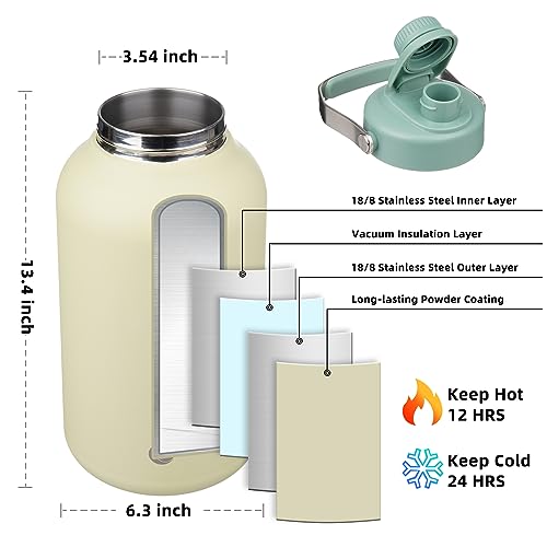 Image of BJPKPK 1 Gallon Water Bottle Insulated, Dishwasher Safe 128oz Large Water Jug with Metal Handle & BPA Free Spout Lid, Stainless Steel Metal Jug for Gym, Sports & Hiking, Chartreuse