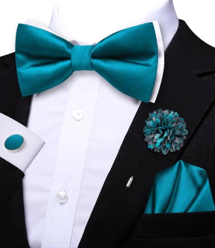 Image of Dubulle Mens Paisley Striped Bowtie Set Pre-tied Bowtie for Men and Pocket Square Set Wedding Business