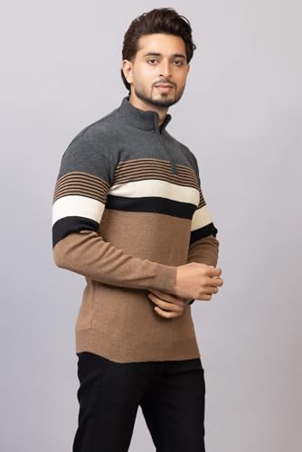 Image of ColorChakra Mens Woolen Sweater for Winters Striper Cardigan Wool Pullover