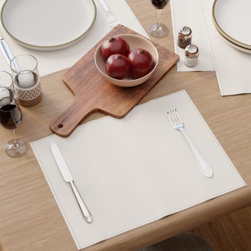 Image of Encasa XO Leather Dining Table Mats Set of 4 | Water Repellent & Heat Resistant Dining Table Mats | Washable & Easy to Clean Placemats for Kitchen Decor - 42x30 cm (Cream)