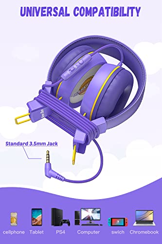 Image of New bee Kids Headphones for School with Microphone KH20 HD Stereo Safe Volume Limited 85dB /94dB Foldable Lightweight On-Ear Headphone for PC /Mac /Android /Kindle /Tablet /Pad (Purple)