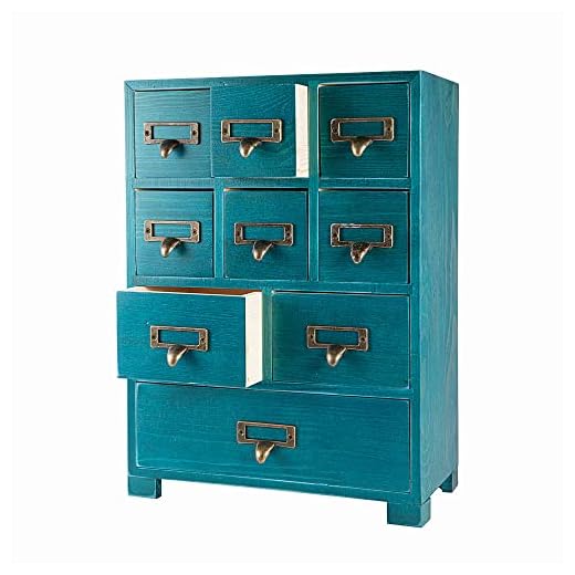 PACKGILO Vintage Medicine Cabinet Wood Chinese Apothecary Cabinet with Drawers & Labels Rustic Library Card Catalog Cabinet Desktop Medicine Cabinet Organizer Herbal、Tea Bag、Jewelry Storage(Blue)