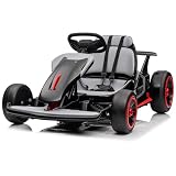 GarveeLife Go Kart for Kids, 24V Drift Kart with 2X200W Strong Motor, 7AH Big Battery, Electric Pedals, Electric Go Kart Outdoor Race Toy Gray