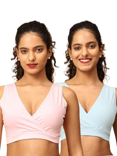 Image of The Mom Store Women's Cotton Maternity and Nursing Sleep Bra Sweat Resistant Convenient Feeding-Combo Pack