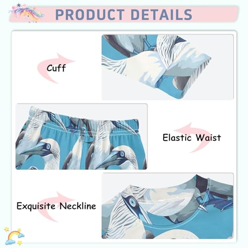 Pajama Sets Long Sleeve Blue Footed Booby White Bird Soft Comfy Sleepwear 2 Piece PJS 3-8T4
