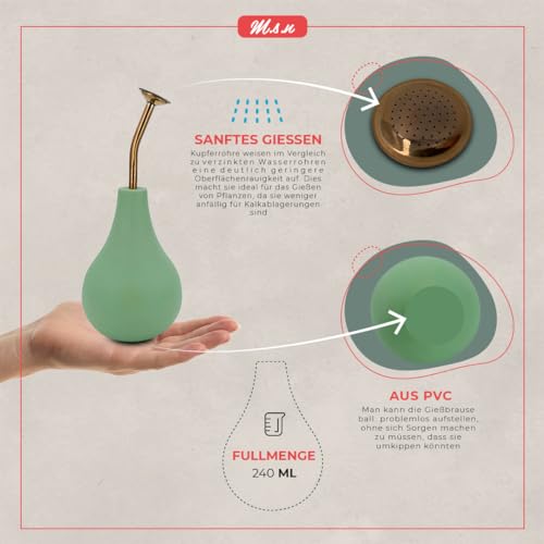 Ballbrause, Sprüher, um Ihre Pflanzen zu bewässern, Schonende Ballbrause, Zerstäuber Hand aus Kupfer, Wassernebel zu erzeugen und Ihre Blumen zu sprühen. (Set. 240 ml + 500 ml, mintgrün)