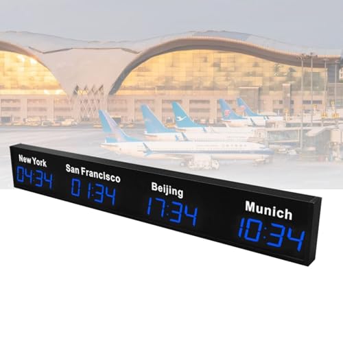 Horloge de fuseaux horaires mondiaux, affichage numérique LED pour plusieurs fuseaux horaires, grande horloge murale pour hôtels, entreprises, aéroports