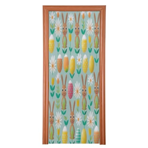 FLildon Easter Bunny with Eggs Door Cover Decoration, Party Accessory Porch Decor for Festive Ornament Room Door Covers 36 x 98 Inch