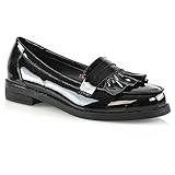  ESSEX GLAM Damen Flache Schlüpfen Schwarz Patent Müßiggänger Frau Rüsche Büro Beiläufig Mokassin Schuhe EU 40