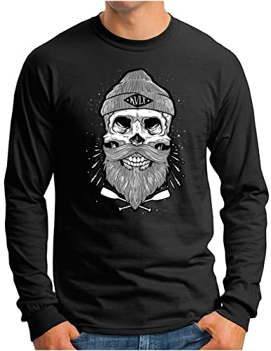 T-shirt manches longues OM3 homme motif tête de mort marin barbu