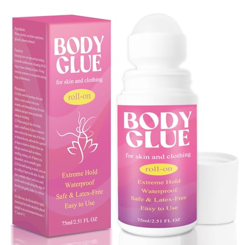 Strong Hold Body Glue for Skin and Fabric, Roll On Clothing Adhesive for Dresses and Dance Costumes,...
