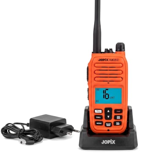 Jopix Marine 616P Naranja Walkie Talkie VHF Marino, Alta Visibilidad, Flotante e Impermeable IP67, 5W