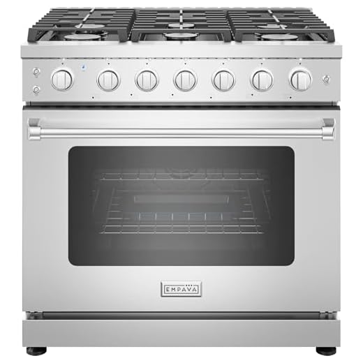 Empava 36" Professional Gas Range with 6 High-Output Sealed Burners, Convection Oven & Infrared Broiler for Luxury Home Cooking, Heavy-Duty Cast-Iron Grates, Stainless Steel Design
