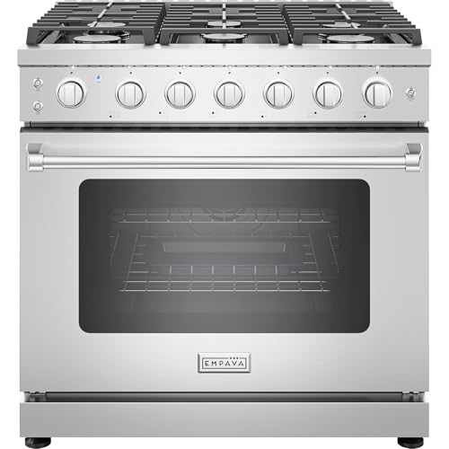 Empava 36' Professional Gas Range with 6 High-Output Sealed Burners, Convection Oven & Infrared Broiler for Luxury Home Cooking, Heavy-Duty Cast-Iron Grates, Stainless Steel Design