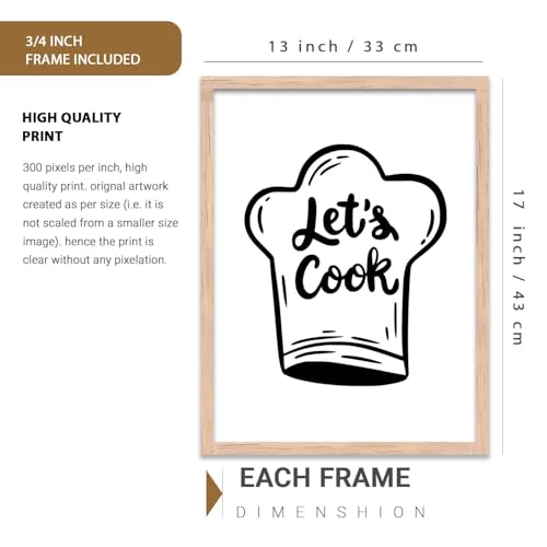 Image of HOTHOUSE Kitchen Wall Artposter With Frame For Living Room Bed Room Hotel Wall Decor Digital Reprint engineered wood Set of 3 (13X17 inch)
