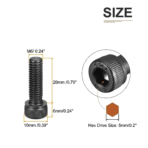 DTGN M6x20mm Socket Head Cap Screws Bolts, 25Pcs 12.9 Grade Alloy Steel, Metric Machine Hex Socket Screw, Hex Drive - Image 2