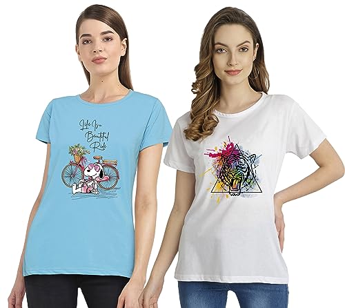 Image of Combo Women's T-Shirts, Cotton Half Sleeves Round-Neck Printed T-Shirt for Girls, & Women Tees (Pack of 2) 960-980-