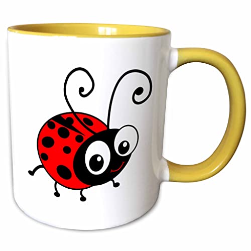 3dRose cute ladybug kawaii happy red black spotted 11oz Two-Tone Yellow Mug