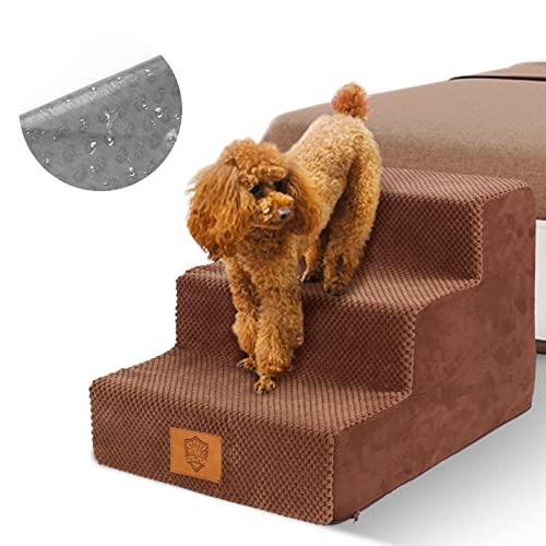 Masthome Dog Steps for Bed Sofa, 3 Step High Density Foam Dog Ramp with Washable Cover, Non-slip Pet Stairs Ladder for Small Dogs & Cats, 40 x 38 x 30 cm