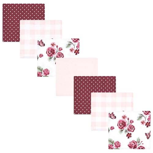 Image of Little Treasure Hudson Baby Cotton Poly Flannel Receiving Blankets Multipack, Red Sweet Roses, 30x30 inches