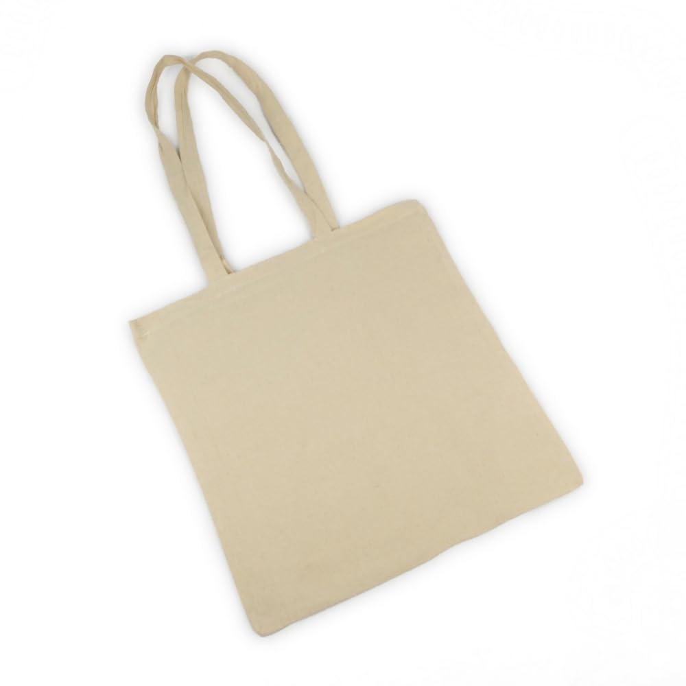Genérico Bolsas de algodón reutilizables, 41 x 37 cm, lote de 50 unidades, asas largas, 140 g, ideales para compras, manualidades, comercios, promociones