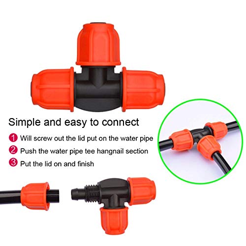 Connector 3/8" 3-Way Hose Connector Lock Nut Pipe Tee Joint Agriculture Greenhouse Irrigation Fittings Garden Accessories 50 Pcs (Color : Black, Diameter : 3/8'')