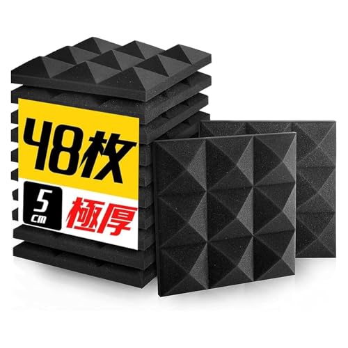 防音グッズ 吸音ボード 吸音材 50*50*5cm 48枚 遮音シート 吸音パネル 消音 吸音対策 騒音軽減 防音シート 硬質吸音フェルトボード ウレタンフォーム 難燃 防潮 ピアノ室 楽器練習室 録音室 オフィス 室内装飾 強力両面テープ付き