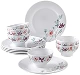 Speiseset 12 teilig Teller Set bunt mit Blumendekor aus 6 x Suppenschale floral 14 cm und 6 x Speiseteller 26 cm groß mit farbigen Blumen.