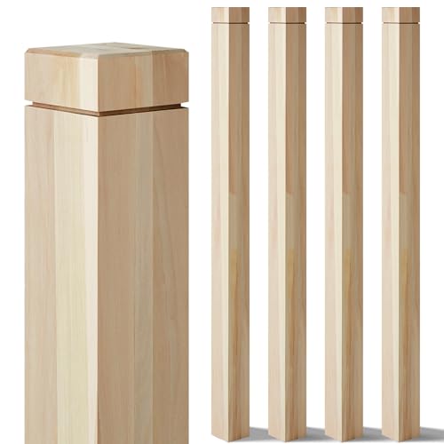 Image of CroBlissful 4 Pcs 3 inch x 3 inch x 48 inch Solid Poplar Stair Newel Post with a Single Groove Notched Newel Wood Balusters for Staircase Interior Railing Newels for Stair Handrails