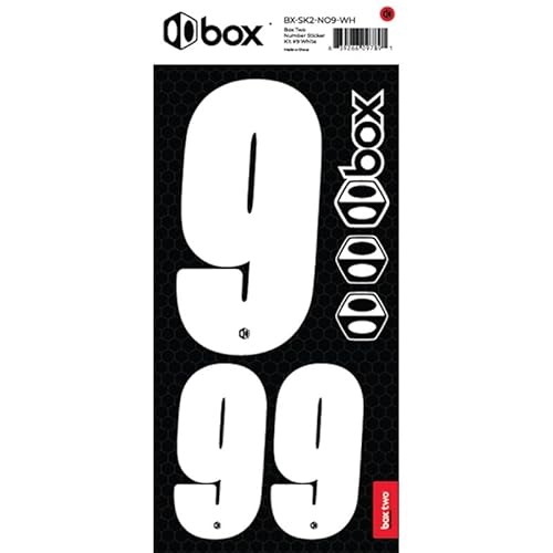 Box Two BMX Number Stickers - Number #9 (White), UV-Protected Vinyl, Meets USA BMX/UCI Standards, Front and Side Plate Compatible