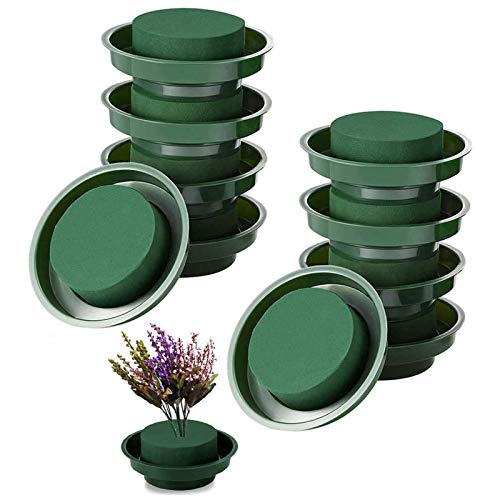 12 Pices Flower Arrangement Kit, Uspacific Green Round Dry Floral Foam with Bowl for Table Centerpiece, Party Decoration, Wedding Aisle Flowers, Office (2)