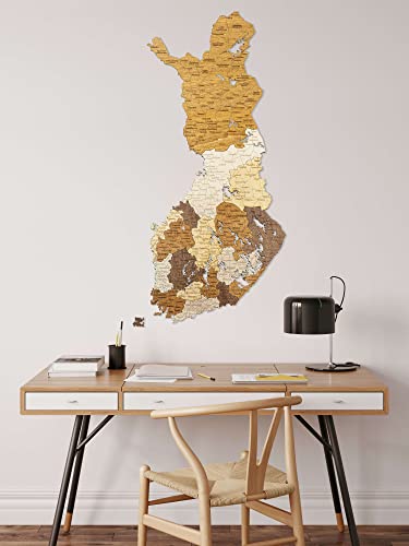 Finnlandkarte aus Holz, 44 x 98 cm, mehrlagig, große Wandkunst mit natürlichen Flecken, für Wohnzimmer, Arbeitszimmer, Büro Cover