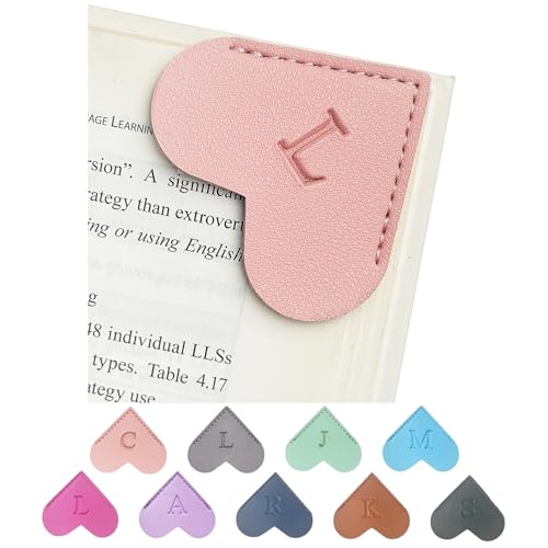 MOTEERLLU Personalized Leather Heart Bookmark with Initials