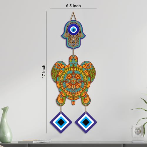 Image of Artvibes Multicolor Turtle Evil Eye Wall Hanging for Home Entrance | Lucky Turtle MDF Vastu Decor | Decorative Wall Art for Living Room | Bedroom | Balcony & Office | Positive Energy Accent (WH 8541N)