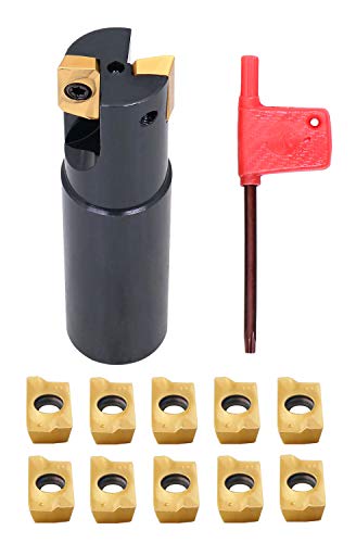 Image of Accusize Industrial Tools 1'' 90 Deg Square Shoulder Indexable End Mill Plus 12 Apkt1604 Carbide Inserts, 0056-0921+0056-1604