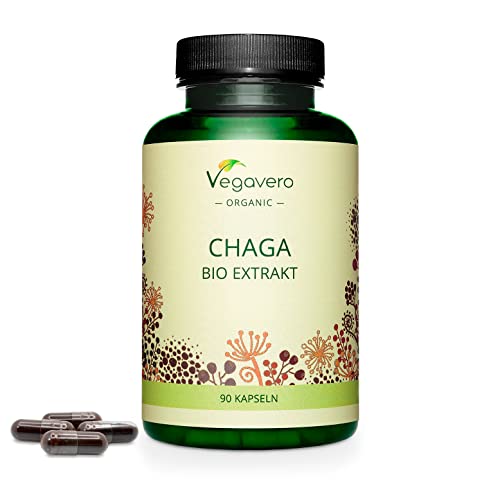Chaga BIO Vegavero® | 6000 mg de Poudre (600 mg d'Extrait 10:1) | Avec 40% Polysaccharides & 30% Bêta-Glucanes | Sans Additifs & Sans OGM | 3 Mois d’Approvisionnement (90 Gélules) | VEGAN Cover