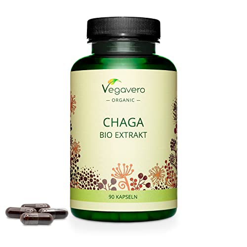 Bio CHAGA kapsułki Vegavero ® | jedyne w swoim rodzaju: 600 mg bio ekstrakt z grzyba Chaga (8:1) | 40% polisacharydy i 30% beta glukanu | wegański | Inonotus obliquus | bez dodatków | 90 kapsułek