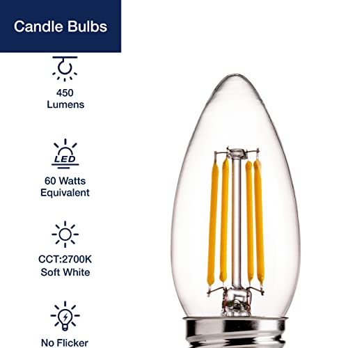 Flsnt Dimmable Led Candelabra Light Bulbs 60W Equivalent E26 Base, B11 Led Chandelier Candle Light Bulbs, 2700K Soft White, 6 Pack #TOP1