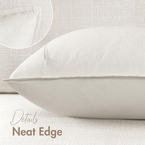 Image of 18x18 Inch Set of 2 Decorative Linen Solid Throw Pillow Covers Boho Accent Farmhouse Pillowcases Modern Netural Home Decor for Couch Sofa Living Room Bed,Cream White