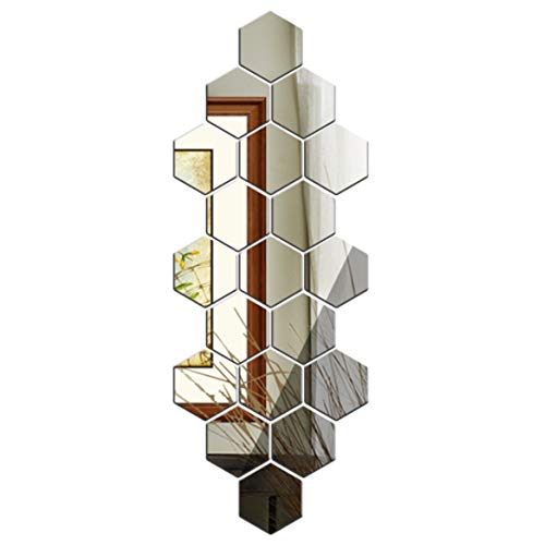 FUNCSDIK Hexagon Mirror Wall Sticker 12 Pieces Acrylic Mirror Three-Dimensional Wall Stickers for Living Room Entrance Hallway Stairs Personalized Decorative Mirror Stickers (Hexagon Mirror)
