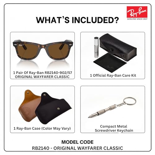 Image of Ray-Ban RB2140 ORIGINAL WAYFARER CLASSIC Square Shape Sunglasses for Men & Women with Official Eyewear Kit