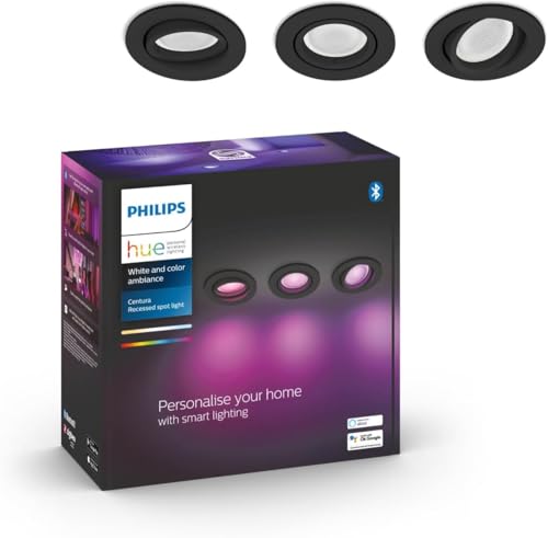 Philips Hue White Ambiance, Centura spots encastrés noir 3x5.7W, compatible Bluetooth, fonctionne avec Alexa, Google Assistant et Apple Homekit